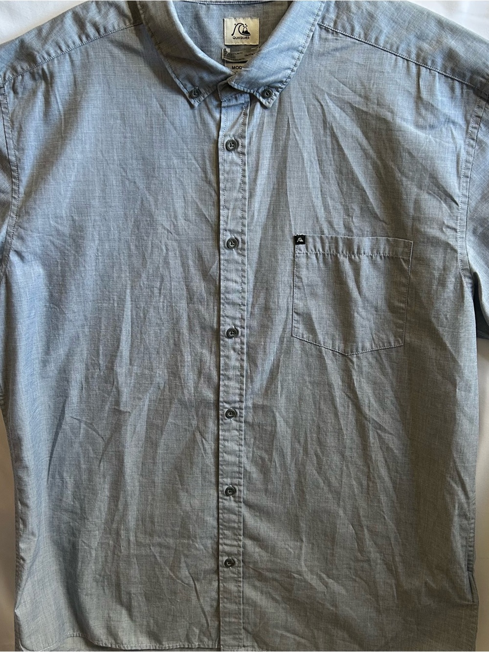 Quicksilver Wilsden Light Blue-Grey Casual Button-Down Short Sleeve Shirt NWT